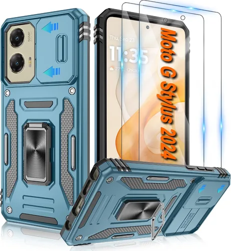 Miniatura 9 de Atump Funda para Motorola Moto G Play 2024 (4G) con [paquete de 2] protector de pantalla HD y cubierta para cámara deslizante, soporte de anillo