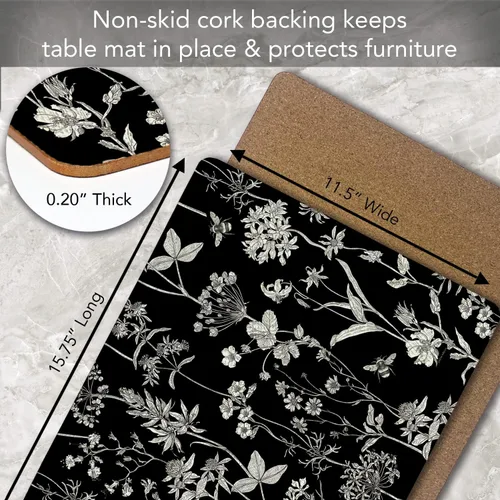 Miniatura 5 de Manteles Individuales Decorativos Premium de Tablero Duro para Mesa Jardín de Medianoche Negro y Blanco Paquete de 4 Fabricado en los Estados Unidos