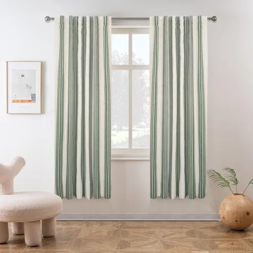 Miniatura 30 de DriftAway Chris Linen - Cortinas opacas con capa térmica y reductora de sonido, 63 pulgadas de largo para dormitorio, cortinas estampadas a rayas