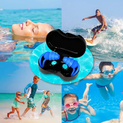 Miniatura 8 de Tapones para los oídos de natación, 3 pares, diseño mejorado de tapones para los oídos impermeables de silicona, reutilizables, suaves