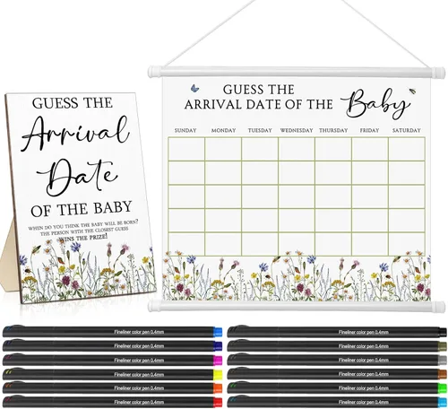 Miniatura 10 de Sintuff Calendario de fecha de vencimiento de Baby Shower Guess incluye 1 letrero de madera de Adivina la fecha de llegada del baby shower, 1