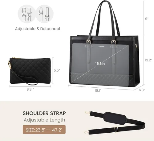 Miniatura 4 de LOVEVOOK Bolsa para Laptop para Mujeres de 15.6 pulgadas Bolsa Tote de Lona para Laptop, Bolsa de Trabajo de Gran Capacidad con Bolso de Mano, Bolsa