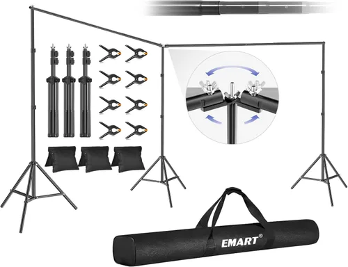 Miniatura 10 de EMART Soporte para telón de fondo, 10 x 10 x 7 pies cuadrado grande ajustable, sistema de soporte de fondo con conector giratorio de ángulo de 308°