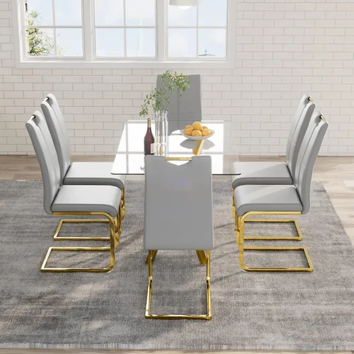 Miniatura 16 de Mesa de comedor de 5 piezas de 47 pulgadas con 4 sillas de piel sintética, juego de mesa de comedor moderno para 4, mesa de cocina rectangular