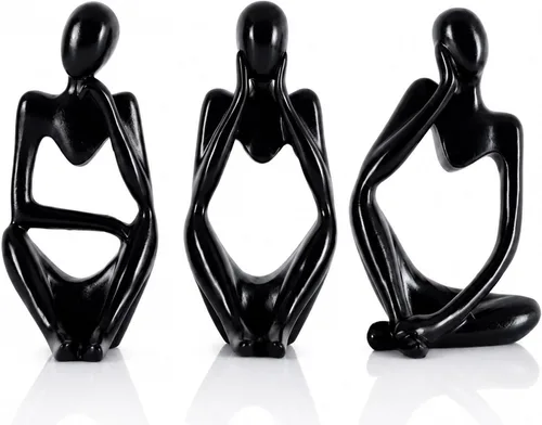 Thinker Statue Decor for TV Stand, Shelf, Desk, or Coffee Table - Set of 3 Resin Figurines for Living Room Decorative Objects, Modern Sculpture,