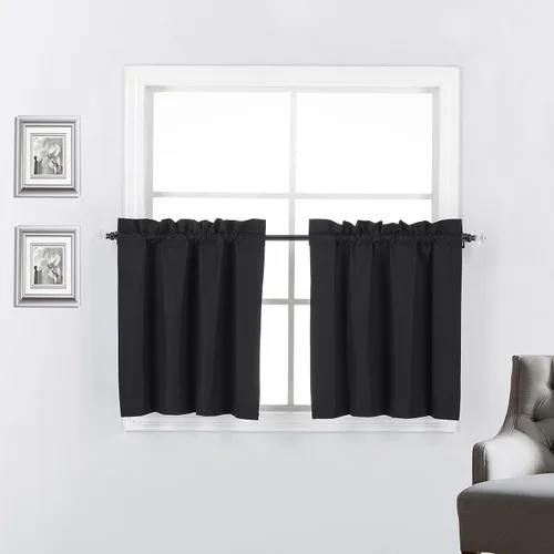Miniatura 31 de 2 paneles de cortinas opacas con aislamiento térmico y forro blanco en la parte trasera para ventana de bloqueo de luz para cualquier ventana