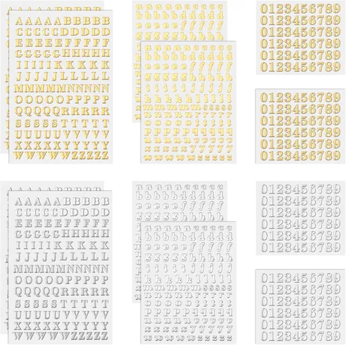 ANCIRS Paquete de 12 Mini Pegatinas de Letras de Resina para Arte de Uñas, Alfabeto y Números Epoxi Brillante, Autoadhesivo para Álbum de Recortes