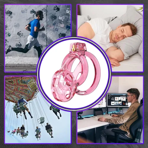 Miniatura 5 de Jaula de castidad masculina jaula suave para polla de castidad con 6 anillos, un catéter, dispositivos de castidad para hombres, ejercicios de pene