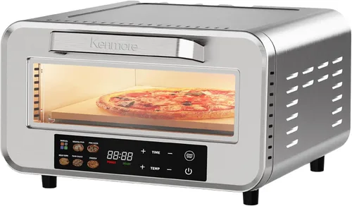 Kenmore Horno eléctrico para pizza de interior de 12 pulgadas, calor alto de 750 °F para estilo de leña, 5 preajustes, piedra para pizza y cáscara,