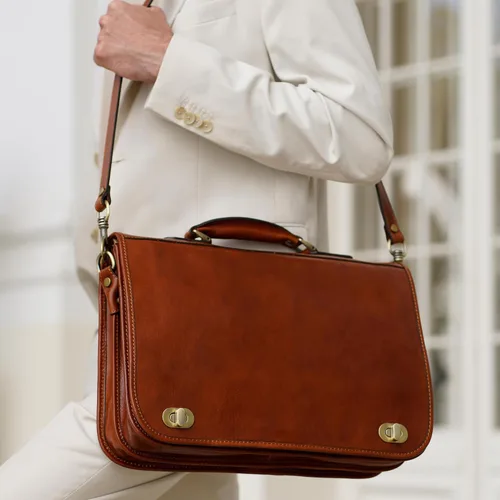 Miniatura 3 de Time Resistance Maletín de cuero para hombres - Maletín para laptop de cuero italiano de grano completo - Bolso de mensajero - Caja de regalo Marrón
