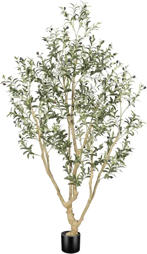 LYERSE Olivos artificiales para interiores, olivo sintético de 7 pies con ramas de olivo y frutas realistas, olivo falso de 7 pies para decoración