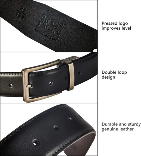 Miniatura 3 de BRASS TACKS LEATHERCRAFT Men's Vintage Business Handmade Reversible Genuine Leather Dress Belt Gift Box