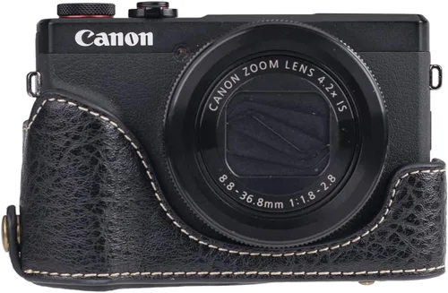 Miniatura 5 de Funda de piel sintética premium para cámara de cuerpo completo para Canon PowerShot G7 X Mark II/Mark III G7X2 G7X3 con correa para el cuello (negro)