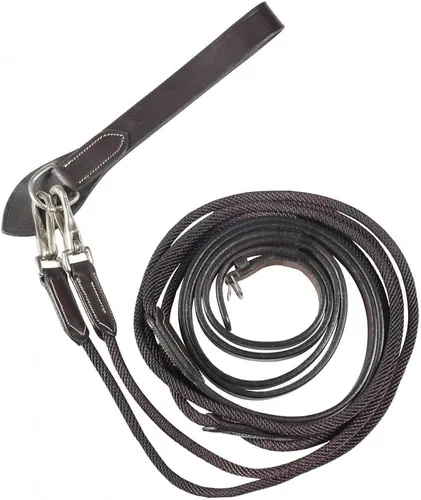 Miniatura 9 de Horze Sparta Nylon/Cuero Draw Riendas - Negro - Caballo
