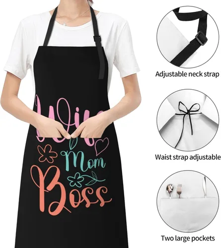 Miniatura 5 de Wife Mom Boss Aprons With Pockets Men Women Waterproof Adjustable Bib Apron Kitchen Gardening Salon Aprons For Cooking