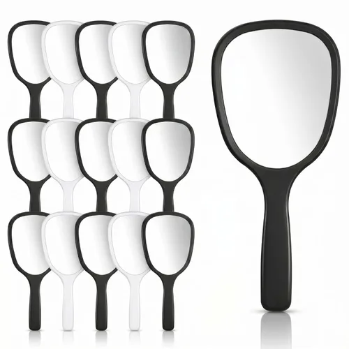 Hicarer 16 piezas de 16 espejos pequeños de mano con asa, espejo de maquillaje de viaje, mini espejos de plástico para spa, pijama, recuerdos de