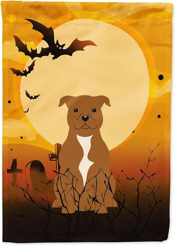 Miniatura 285 de Caroline's Treasures BB4307GF - Bandera de Halloween Airedale para jardín, bandera decorativa para patio exterior, obras de arte de patio, macizos