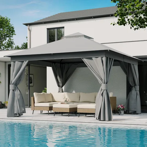 Miniatura 34 de LAUSAINT HOME 8'x8' Outdoor Gazebo, Metal Frame Heavy Duty Patio Canopy Tent Shelter with Double Roofs, Mosquito Nettings and Privacy Screens for