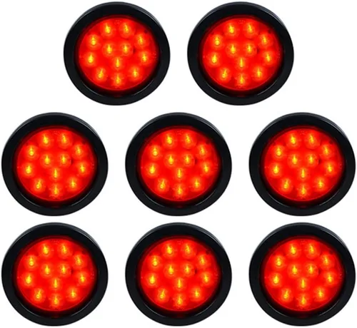 Miniatura 70 de Kit de tapones de cableado con cubierta de hule para luz trasera LED redonda de 4", 12 ledes, para RV, camioneta Luz roja - Lente transparente