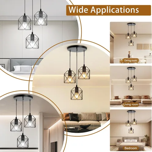 Miniatura 2 de CANMEIJIA 3 lámparas colgantes de 3 luces, lámpara de isla de cocina estilo granja, iluminación colgante industrial para dormitorio y comedor
