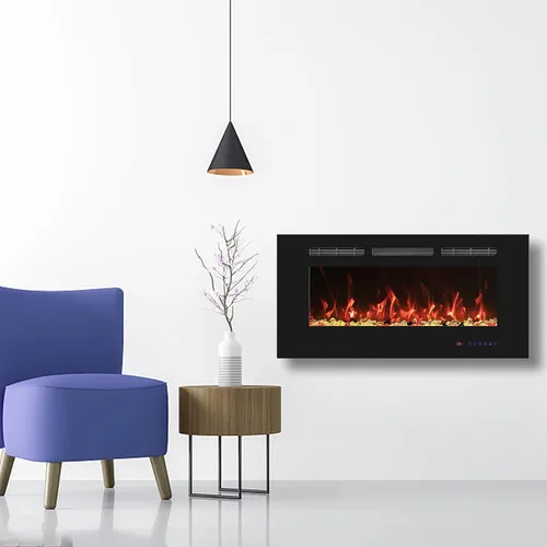 Miniatura 7 de Chimenea eléctrica de 36 pulgadas, inserto de chimenea eléctrica empotrable montado en la pared, calentador de chimenea con temporizador, control
