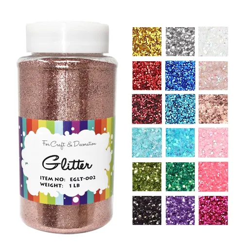 Miniatura 27 de Brillantina gruesa, 18 frascos de colores surtidos para manualidades, cuerpo, maquillaje y purpurina para uñas.