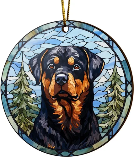 V VIBEPY Rottweiler impreso en 2D, adornos para perros, adornos de madera de 2 lados de 3.5 pulgadas, regalo para amantes de Rottweiler, decoración