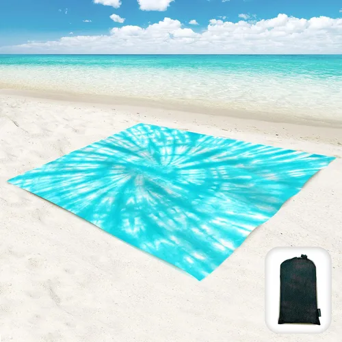Miniatura 17 de Manta de playa impermeable a prueba de arena, de gran tamaño de 95 x 80 pulgadas, tapete de playa sin arena con bolsillos en las esquinas, bolsa