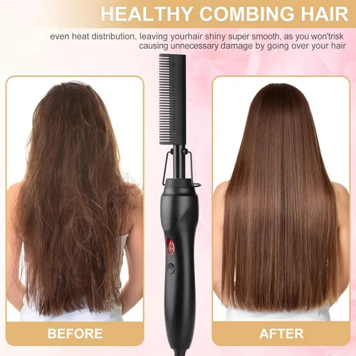 Miniatura 6 de Peine Eléctrico Caliente Alisador de Cabello Peine de Prensado con Calor Rizador Plancha Plana Cepillo Alisador de Cabello para Negro Natural, Peine