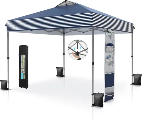 Miniatura 10 de MFSTUDIO Carpa Desplegable de 10x10 pies, Refugio Gazebo Sombra Solar Toldos Impermeables Patio Portátil Carpas con Malla Desplegables para Playa