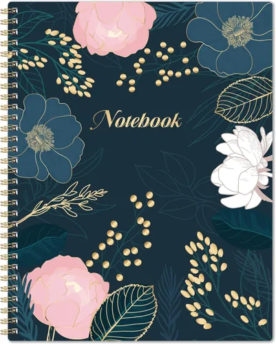 Cuaderno rayado - Diario rayado, 8.5 x 10.5 pulgadas, cuaderno en espiral con 110 páginas (55 hojas), papel grueso, bolsillo trasero, perfecto para