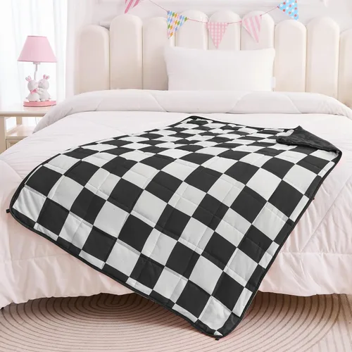 Miniatura 6 de yescool Manta con peso a cuadros negros de 3 libras, manta pesada transpirable, manta de cama de tartán, regalos para 20-40 libras, 36 x 48 pulgadas