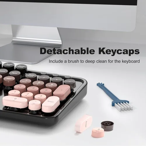 Miniatura 184 de KNOWSQT Combo de teclado y ratón inalámbrico, teclados lindos de tamaño completo estilo máquina de escribir 2.4G azul colorido - receptor USB Plug