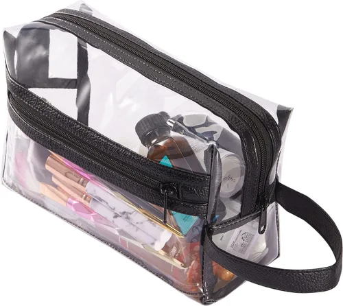 Miniatura 3 de Neceser de aseo transparente, para maquillaje, productos de afeitar, cosméticos, resistente, impermeable, con cierre y asa para viajes, Negro)