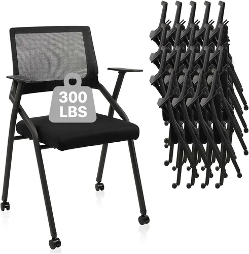 Miniatura 23 de CLATINA Sillas de oficina apilables y plegables con soporte lumbar ergonómico y cojín de asiento grueso, silla de recepción de tela de malla