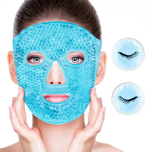 Miniatura 15 de Máscaras faciales frías, máscara facial de hielo, compresa fría y caliente, ojeras, hinchazón, migrañas y dolor de cabeza, enfriamiento