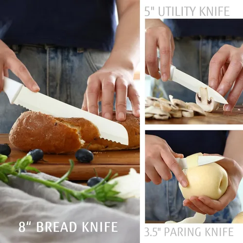 Miniatura 6 de hecef Juego de 15 piezas de cuchillos de cocina con bloque de afilado de madera incorporado, apto para lavavajillas, juego de bloque de cuchillos