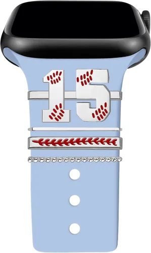 Miniatura 11 de Dijes de reloj de béisbol con números para niños de 00 a 30 atletas de números decorativos compatibles con accesorios de Apple Watch de 1.772 in