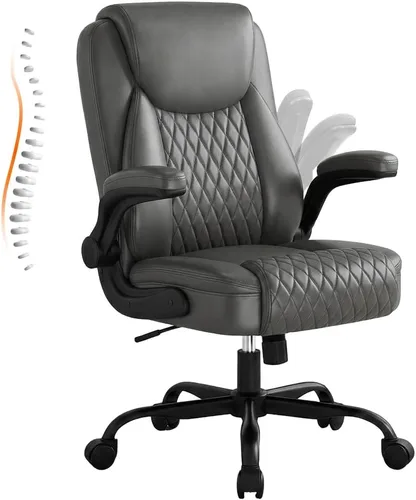 Miniatura 10 de GTPLAYER Silla de oficina de cuero, silla de escritorio para el hogar con brazos abatibles y respaldo ergonómico, cómoda silla ejecutiva resistente