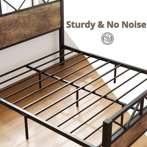 Miniatura 7 de LIKIMIO - Base de cama Queen, cabecero industrial alto de 51.2", con soporte metálico resistente, estructura de cama sólida y estable, libre