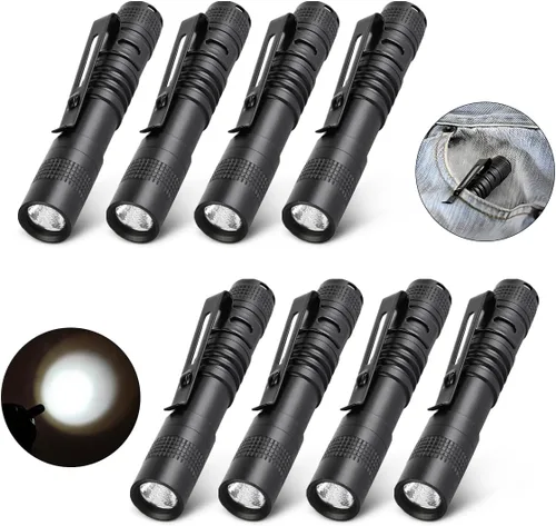 Miniatura 8 de Mini linterna, paquete de 3 linternas de bolsillo, linternas de luz para bolígrafo pequeño con clip, linternas portátiles con batería AAA, ideales