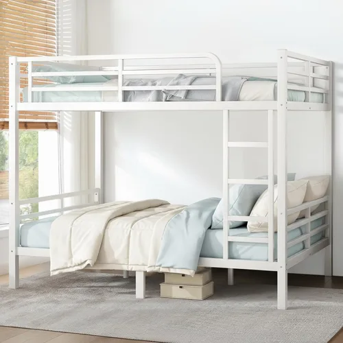 Miniatura 14 de Litera individual XL sobre Queen, cama alta de metal resistente para adultos/adolescentes, capacidad de 350/600 libras con escalera y barandilla