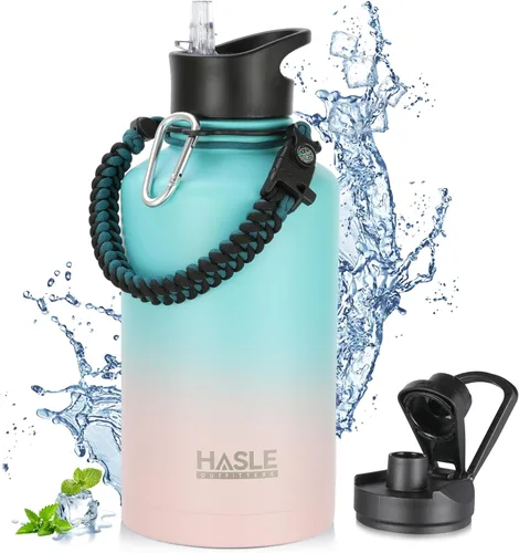 Miniatura 63 de HASLE OUTFITTERS Botella de agua aislada de 22 onzas, botella de agua de acero inoxidable de doble pared, boca ancha con tapa de popote y tapa