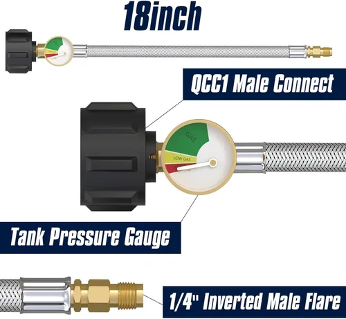 Miniatura 3 de Mangueras de propano RV de 18 pulgadas con calibre, manguera de propano trenzada de acero inoxidable, manguera de propano para tanque de caravana