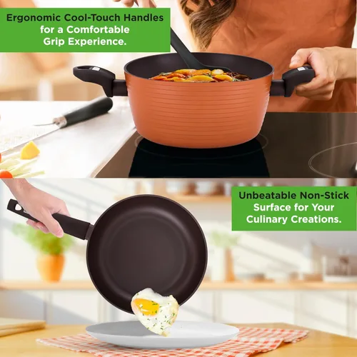 Miniatura 4 de NutriChef Professional - Juego de 12 piezas de utensilios de cocina antiadherentes marrones, sin PFOA/PFOS, laca resistente al calor, diseño