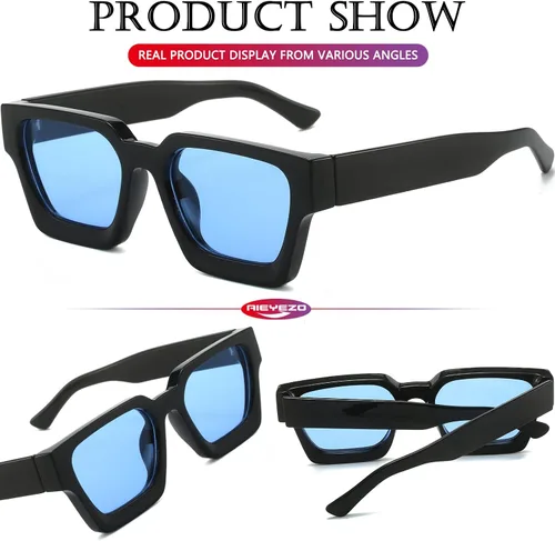 Miniatura 63 de AIEYEZO Gafas de sol cuadradas para mujeres y hombres, gafas de sol cuadradas con montura gruesa, estilo de diseñador simple