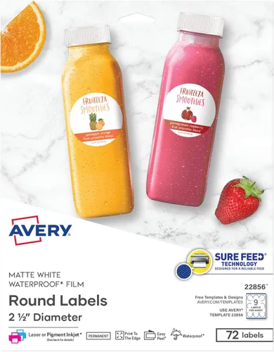 Miniatura 11 de Avery Etiquetas redondas imprimibles con Sure Feed, 2.5" de diámetro, blanco brillante, 90 etiquetas personalizables (22830)