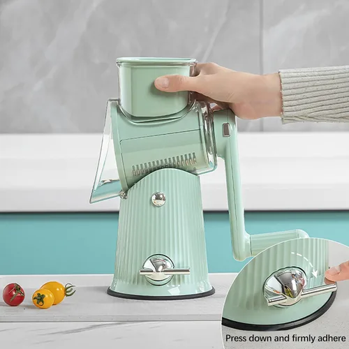 Miniatura 2 de Rallador de queso giratorio 5 en 1 para cocina, trituradora de zanahorias, trituradoras de alimentos con 5 juegos de cuchillas intercambiables