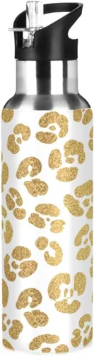 Gold Leopard Spots White Insulated Water Bottle 32 Oz Leakproof Water Bottles, BPA-Free Sports Water Bottle with Straw