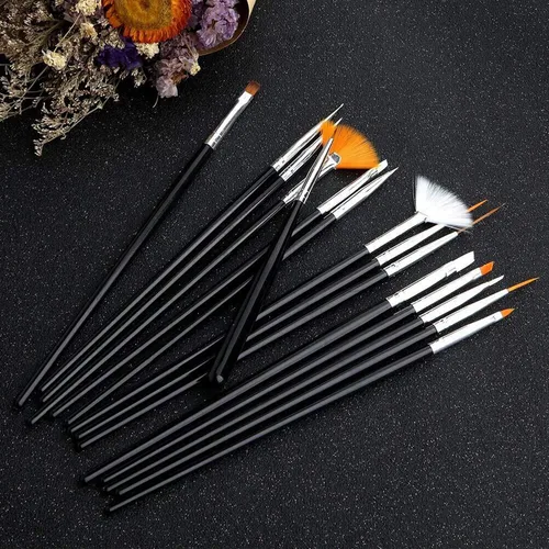 Miniatura 5 de 20 herramientas de diseño de arte de uñas, juego de 15 pinceles de pintura con 5 bolígrafos punteados, negro..